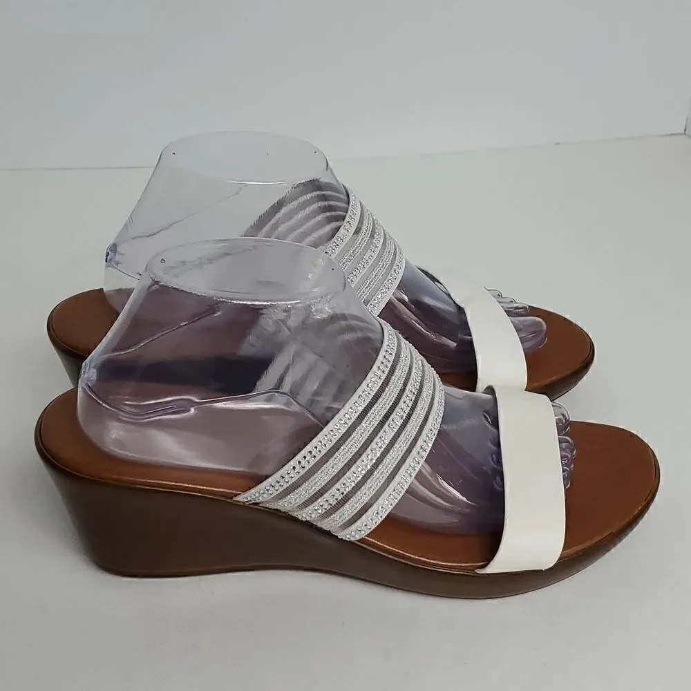 Italian Shoemakers White Silver Sparkly Wedge Sandal Size 10W